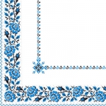 Салфетки 33х33 укр. орнамент (вишиванка Квіти синя) Марго 50шт