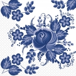 Салфетки 24х24 3-х слойные Марго цветы синие Гжель